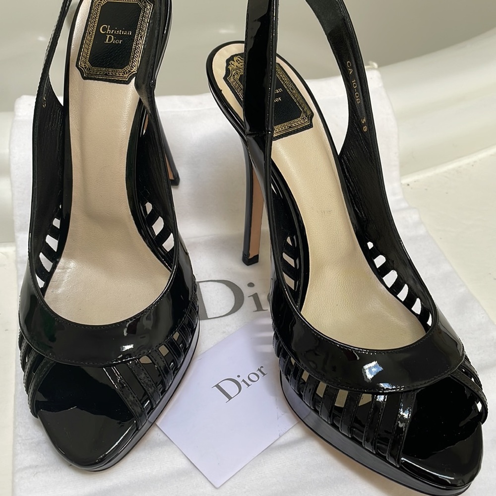 Christian Dior Black patent leather slingback sandals size 38